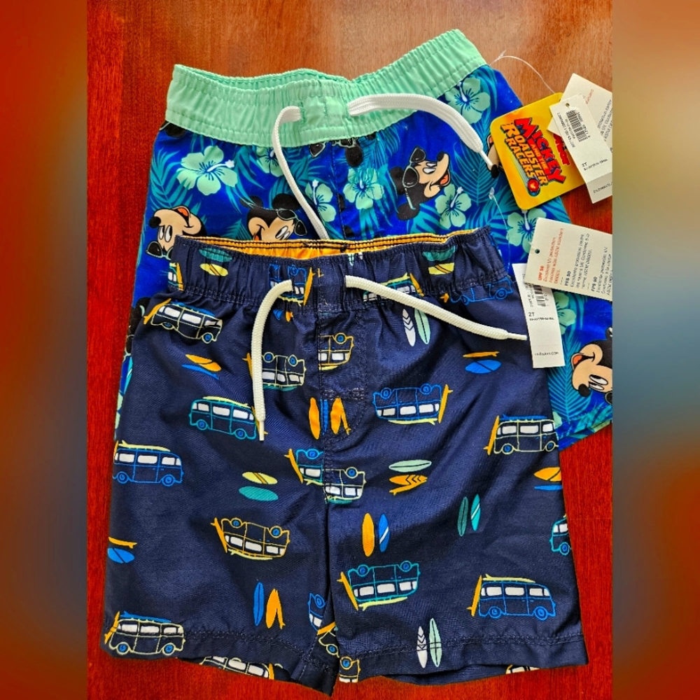 Nwt OLD NAVY  Baby BOY 2T MICKEY And CAR swim Shorts Trunk Swimwear